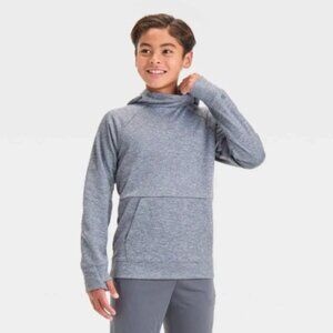 NWT All In Motion Hoodie Boys M(8) Gray Thumbholes Tech Fleece Pocket Sweatshirt